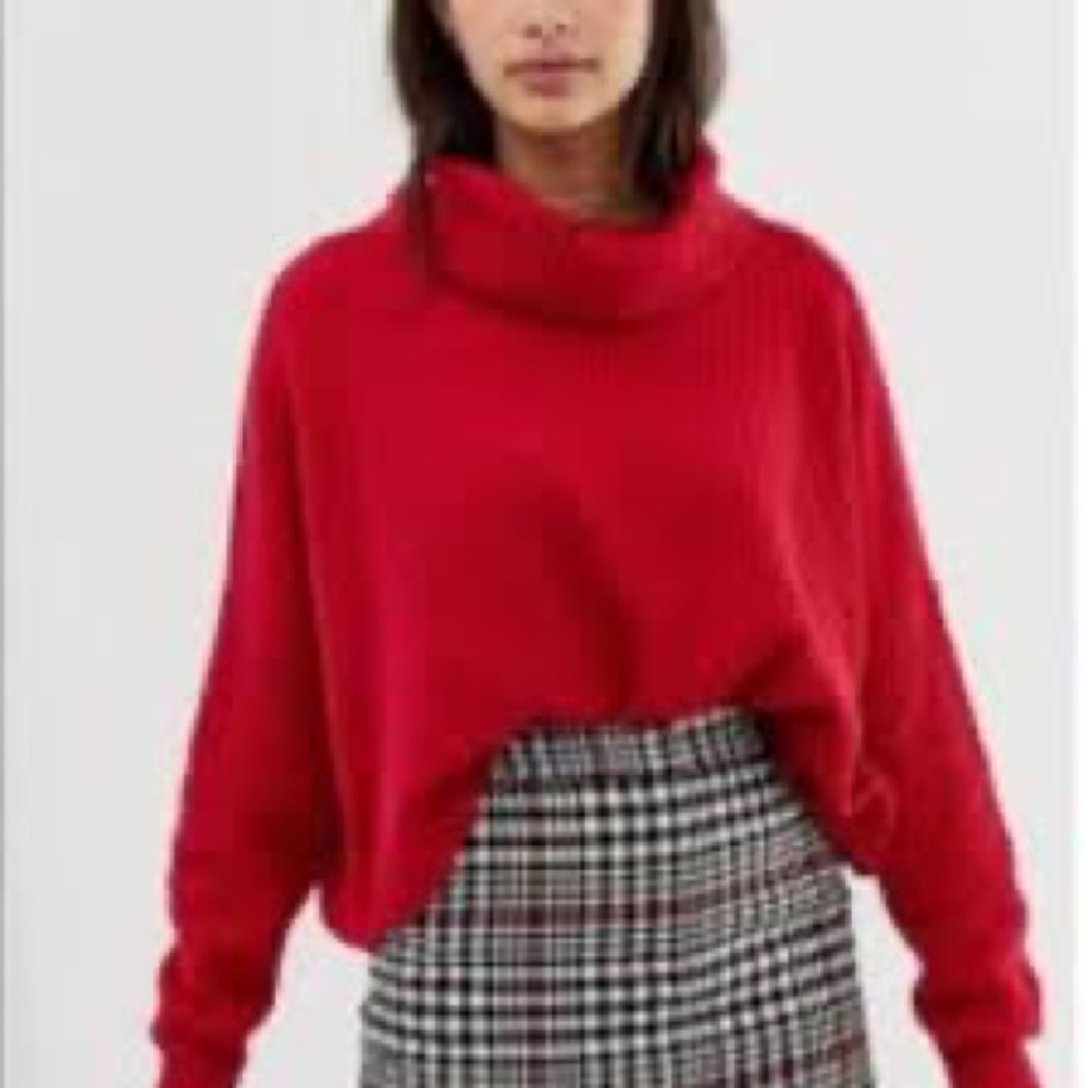 Hollister Slouchy Knit Cowl-Neck Sweater in Red